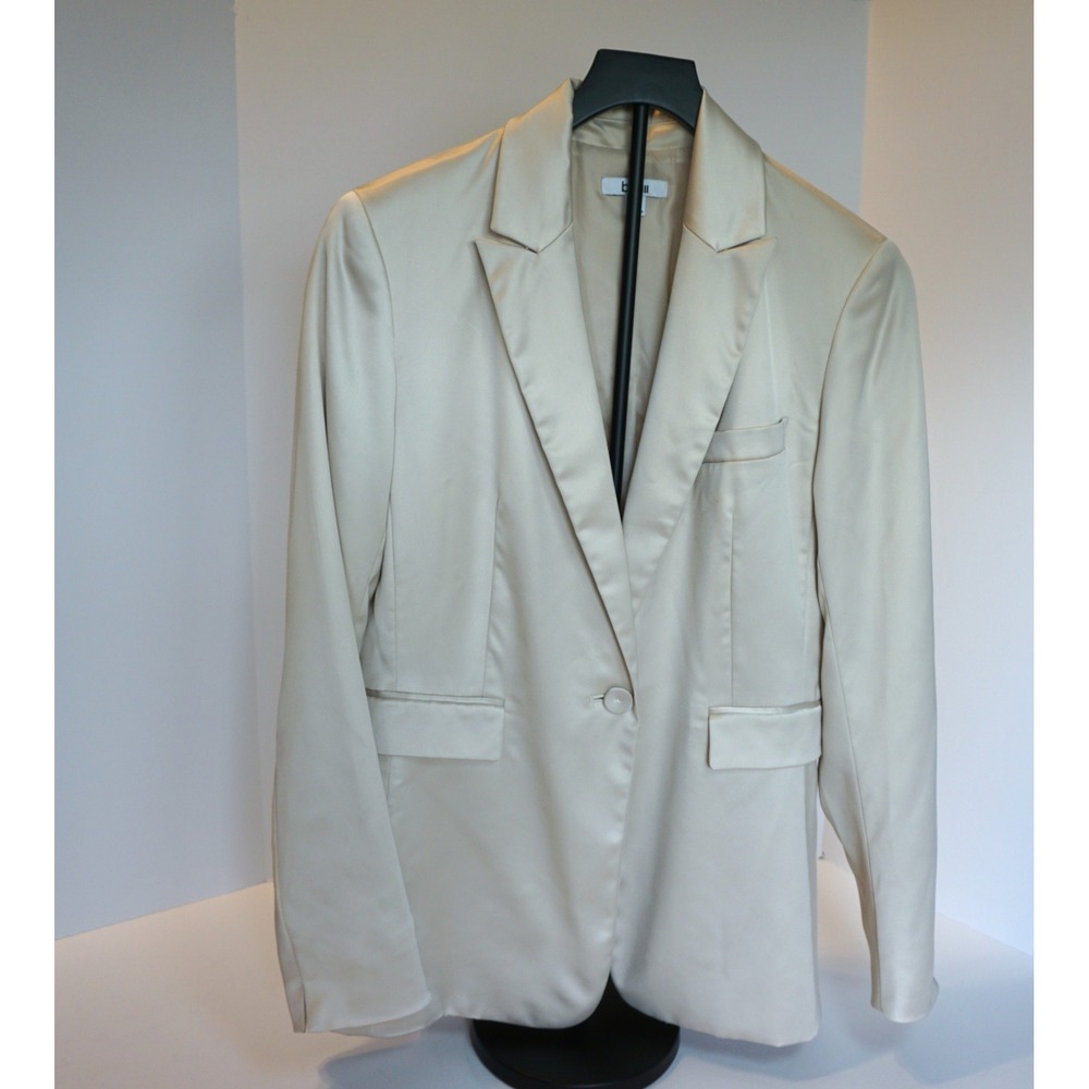Bar III Womens Satin Single Button Blazer Champagne Beige M10M2736776 Size M